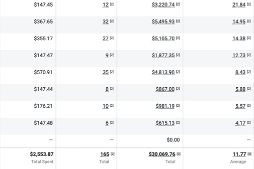 Meta Ads campaign showing 11.7× return on ad spend